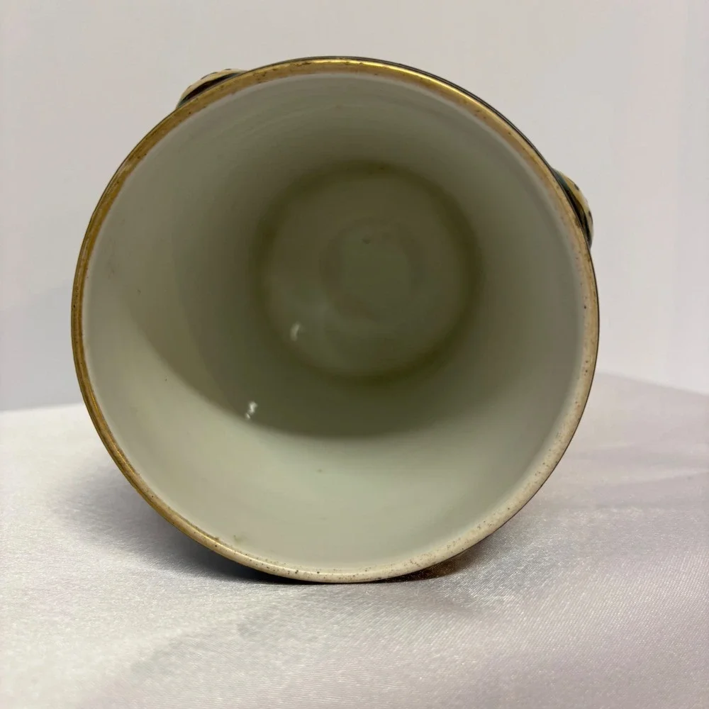 Antique Old Paris Porcelain Portrait Vase Black Gold Trim Decorative‎